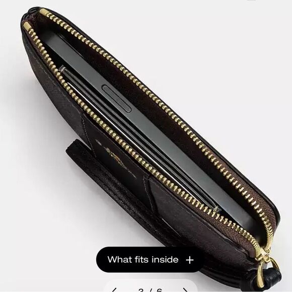 COACH Corner Zip Wristlet In‎ Signature Canvas Khaki Saddle Brown NWT in … - Picture 4 of 7